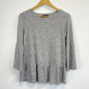 Gibson Gray Peplum Bell Sleeve Soft Top
